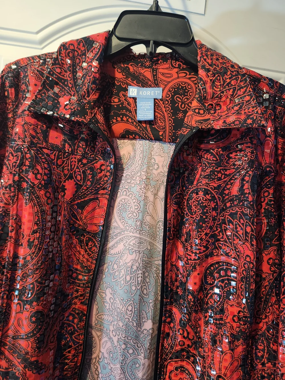 Vitage Koret Red and Black Paisley Jacket Embellished w/ Sequins - Womens Size S